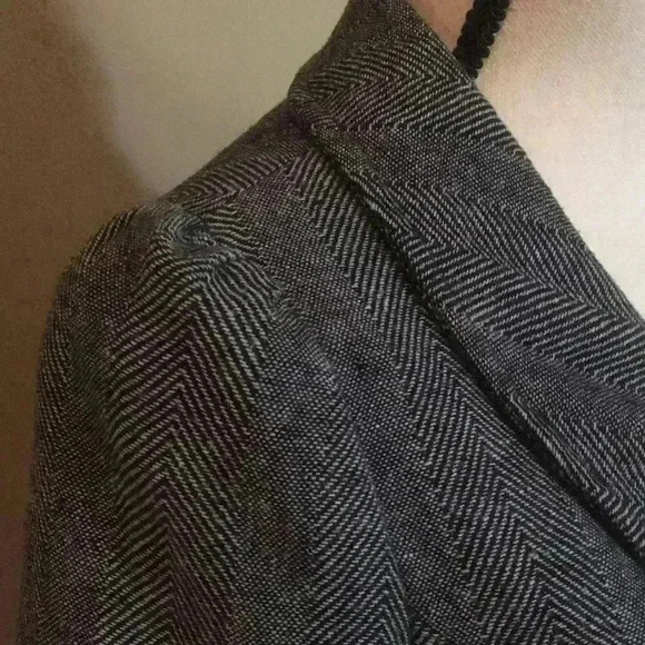 Womens Blazer Pea Vintage Looking Wool‎ Herringbone Belted Feminine Buttons M - Picture 4 of 13